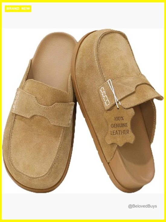 Shoes - Genuine Suede Clogs Slip On Mules with Memory Foam Arch Support Non-Slip Sole